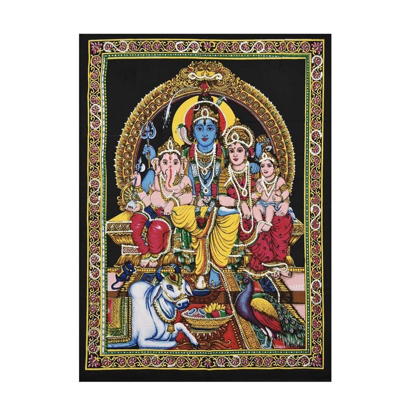 Shoppers Point Cotton Cloth Lord Shiva Family Wall HangingTapestry Poster 40X30 inches Multicolour - Image 1
