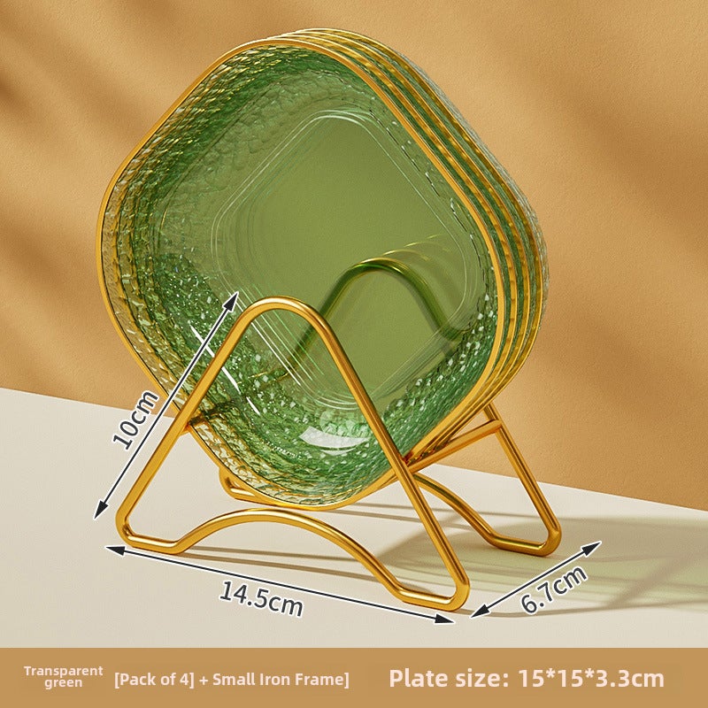 Premium Food-Grade Bone Dish for Dining4 dishes + gold rack [transparent green]] 4 dishes + gold rack [transparent green]]