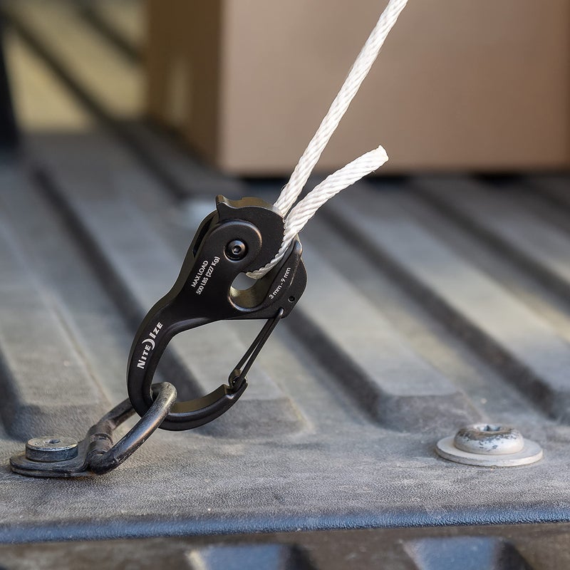 Nite Ize CamJam XT Aluminum Rope Tightener - Versatile Tie Down Cam Mechanism with Carabiner Clip - Secure Hiking Gear Essential - Rope Tie Down Accessory - Black/White - Image 4