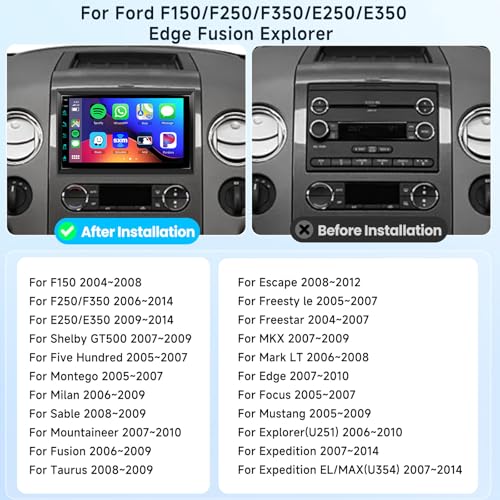 Podofo 2G64G Car Radio for Ford F150F250F350E250E350 Edge Fusion Explorer with Wireless Carplay Android Auto 7 inch HD Touch Screen Car Stereo with BluetoothGPSWiFiFMSWCUSBHD Backup Camera - Image 3