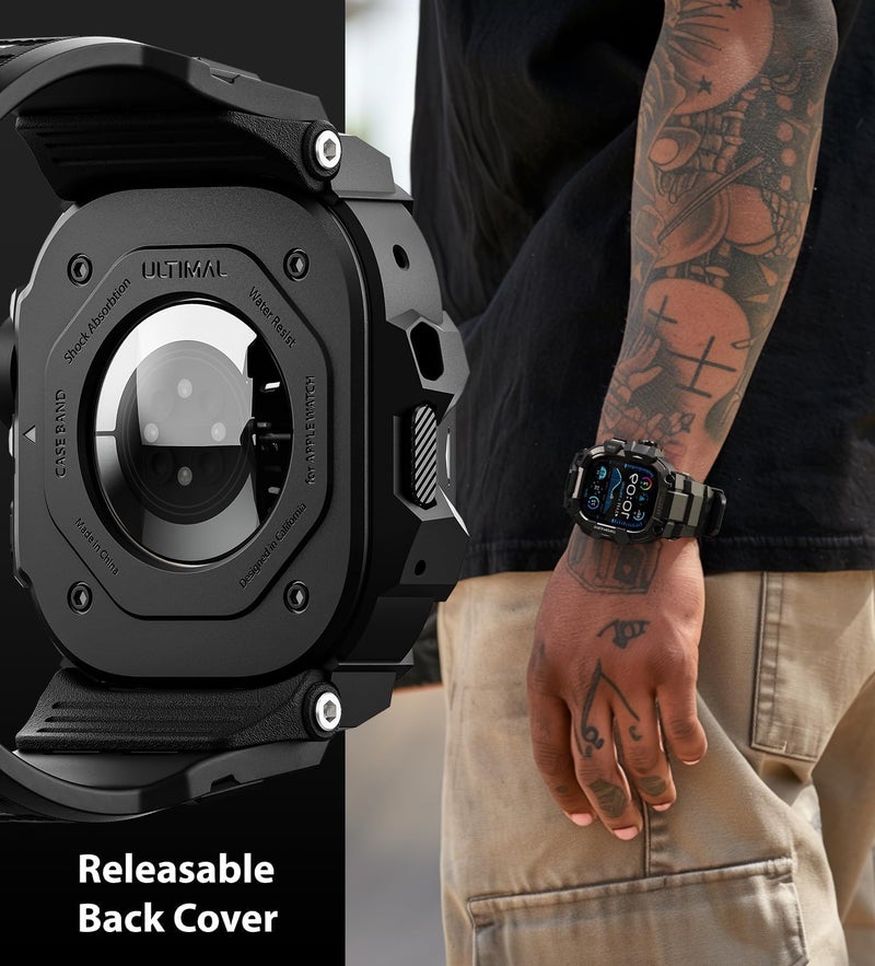 ULTIMAL Rugged Case with Band for Apple Watch 49mm,Compatible with Apple Watch Ultra 3/2/1, Military Grade Shockproof Bumper Cover for iWatch Tactical Band Men (Black, 49mm) - Image 4