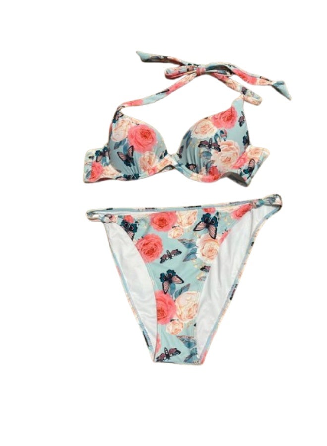 Cetus Bikini Floral Butterfly Set (Teal/Pink) - Image 2