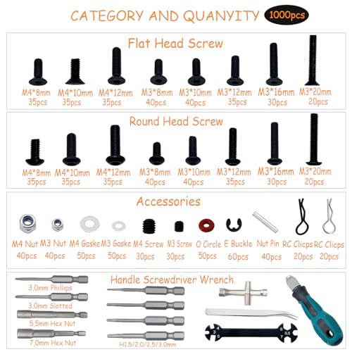 RC Lelut 1000pcs RC Screw Kit and RC Screwdrivers RC Tool Kit for Traxxas Axial Redcat Arrma HPI HSP SCX10 RC4WD Losi 18 110 112 116 Scale RC Cars Trucks Crawler Accessories Screw Kit - Image 5
