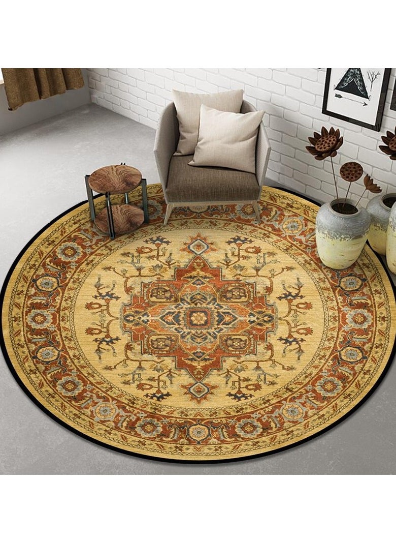 Loquat Polyester Fiber Machine Washable Bohemian Style Circular Carpet  - Image 1