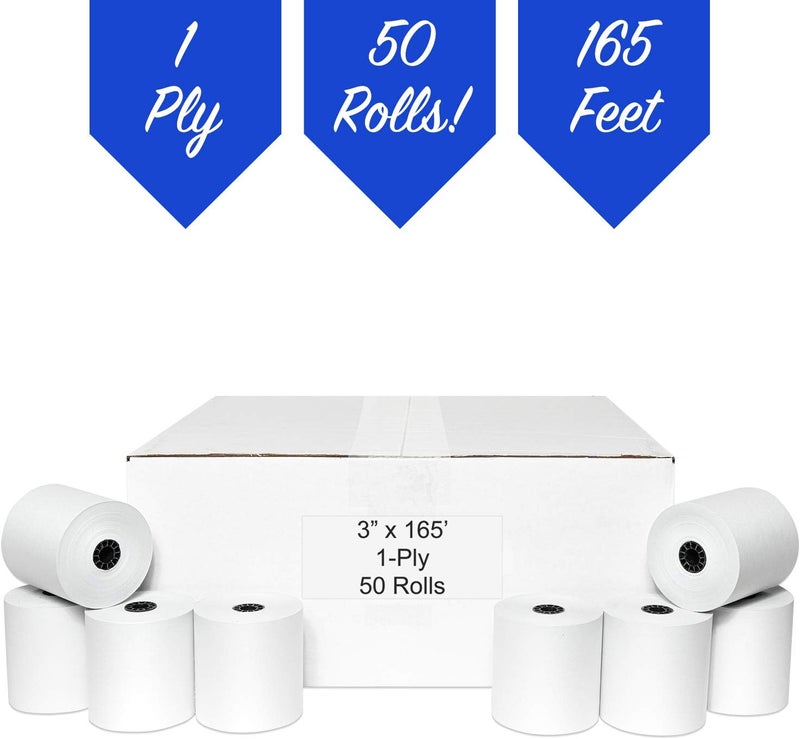 PosPaperRoll 3" x 165' CASH REGISTER ROLLS,1 PLY BOND PRINTER POS PAPER ROLL 50 ROLLS/CASE (Double Solid Core) - Image 4