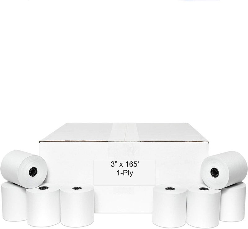 PosPaperRoll 3" x 165' CASH REGISTER ROLLS,1 PLY BOND PRINTER POS PAPER ROLL 50 ROLLS/CASE (Double Solid Core) - Image 1