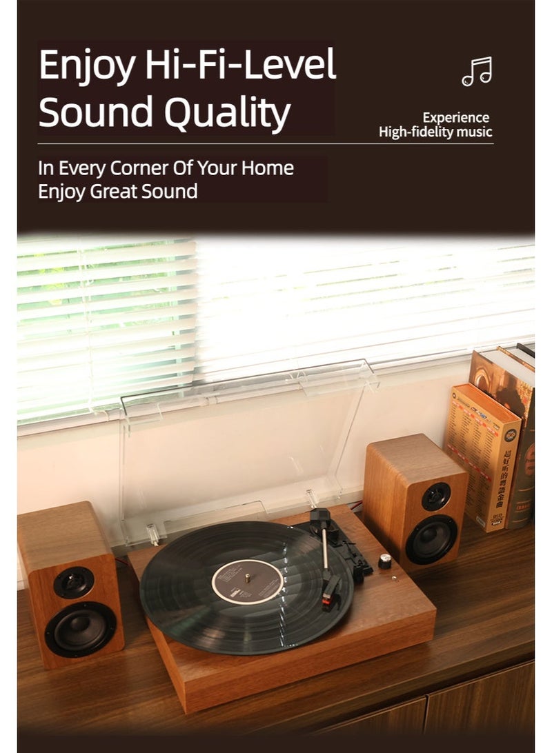 FlashHawk Vinyl Record Player with Speaker - 3 Speed Bluetooth And USB SD Port Turntable HiFi System with Bookshelf Speakers, Vinyl Record Player with Magnetic Cartridge, Wireless Playback and Auto Of - Image 5