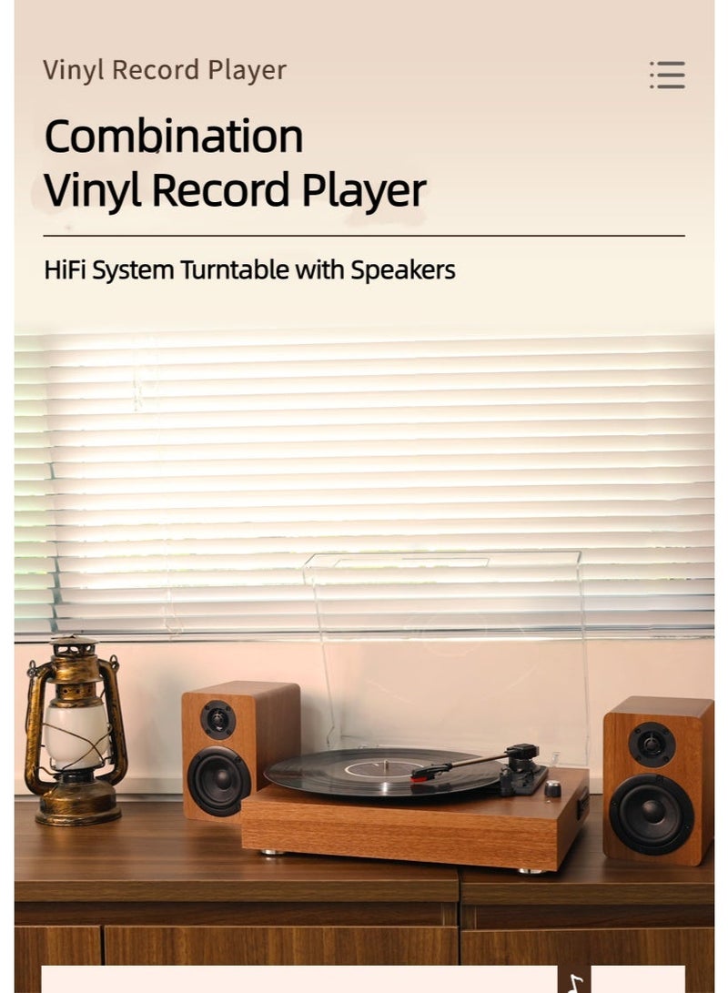 FlashHawk Vinyl Record Player with Speaker - 3 Speed Bluetooth And USB SD Port Turntable HiFi System with Bookshelf Speakers, Vinyl Record Player with Magnetic Cartridge, Wireless Playback and Auto Of - Image 2