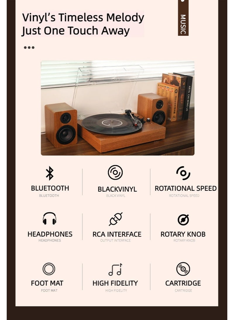 FlashHawk Vinyl Record Player with Speaker - 3 Speed Bluetooth And USB SD Port Turntable HiFi System with Bookshelf Speakers, Vinyl Record Player with Magnetic Cartridge, Wireless Playback and Auto Of - Image 3