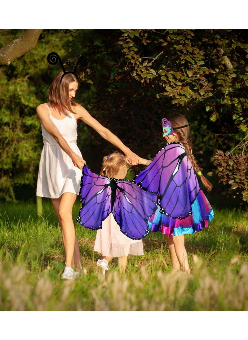 Excefore - Butterfly Wings for Girls, Butterfly Costume for Party Kids Fairy Wing Dress with Mask and Antenna Headband - Image 1