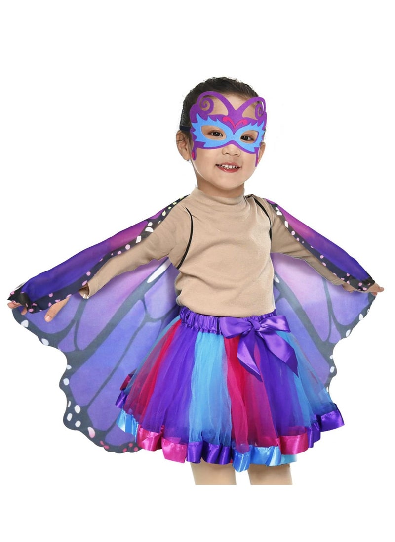 Excefore - Butterfly Wings for Girls, Butterfly Costume for Party Kids Fairy Wing Dress with Mask and Antenna Headband - Image 1