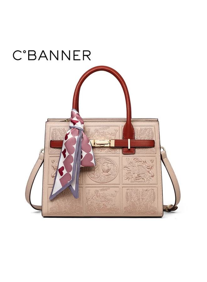 C.banner Leather Handbag For Women, Mom's Tote Bag, Chinese-style Embroidered Shoulder Bag, Birthday Gift With High-end Feel For Girlfriend Or Wife - Image 4