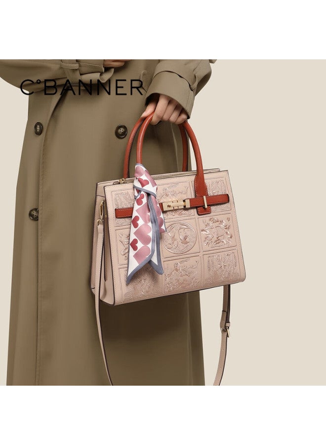 C.banner Leather Handbag For Women, Mom's Tote Bag, Chinese-style Embroidered Shoulder Bag, Birthday Gift With High-end Feel For Girlfriend Or Wife - Image 3