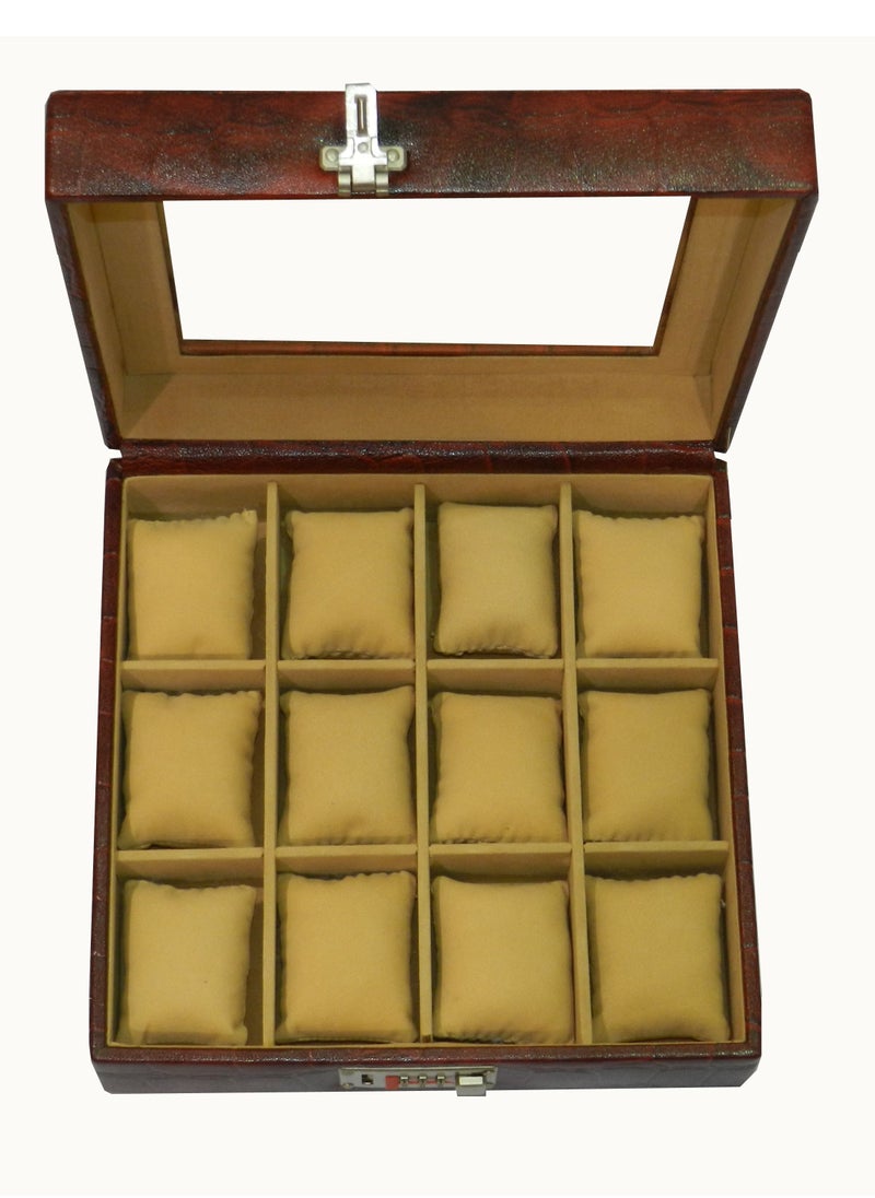 LAVERI LEATHER - Laveri Watch Box for Men Women (12 Slots), Premium  Leather Watch Case  Organizer with Crystal Glass Top, Removable Pillow - Image 1