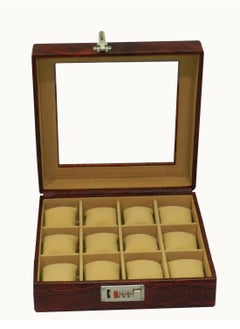 Laveri Watch Box for Men Women (12 Slots), Premium  Leather Watch Case  Organizer with Crystal Glass Top, Removable Pillow