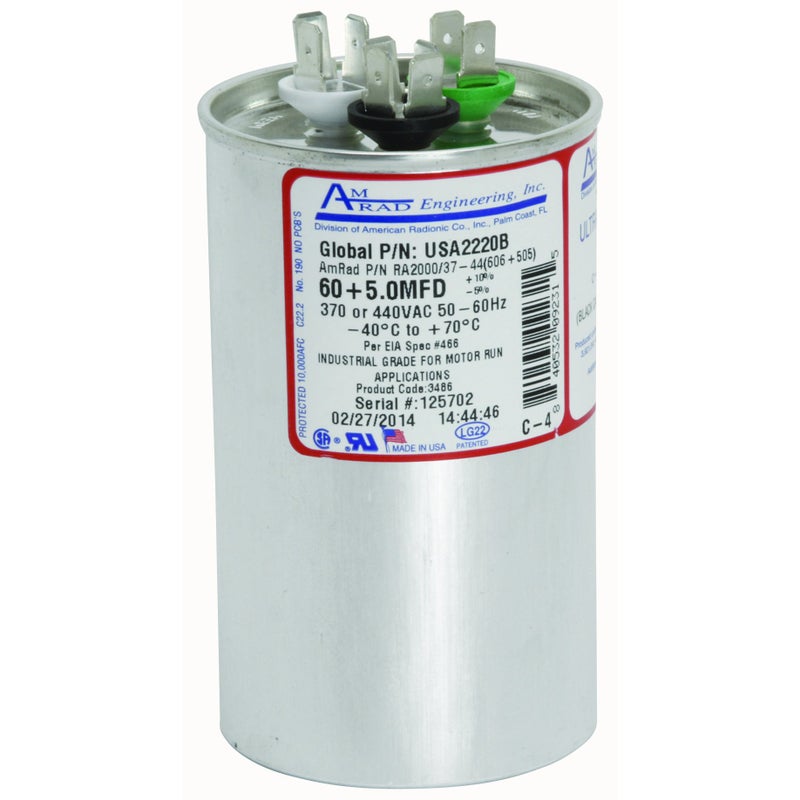 AMRAD ENGINEERING USA2220B Round USAMade Motor Run Capacitor 605 Mfd 370440 Vac132344