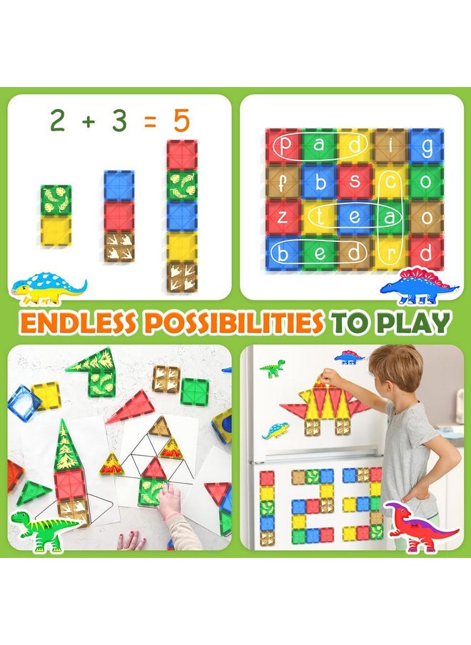 Coodoo Dinosaur Toys Magnetic Tiles Jurassic Scenes Dinosaur World, Magnetic Blocks STEM Sensory Toddler Kids Games, Creative Toys Gifts for 3+ Years Old Boys Girls for Kids 3-5 5-7  - Image 5