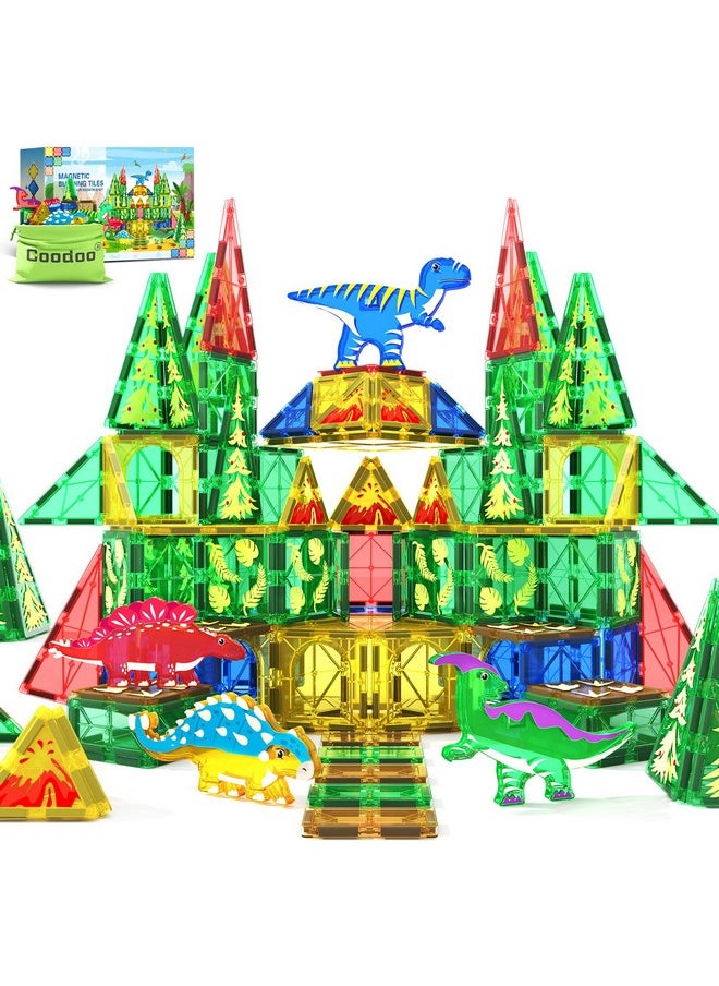Coodoo Dinosaur Toys Magnetic Tiles Jurassic Scenes Dinosaur World, Magnetic Blocks STEM Sensory Toddler Kids Games, Creative Toys Gifts for 3+ Years Old Boys Girls for Kids 3-5 5-7  - Image 1