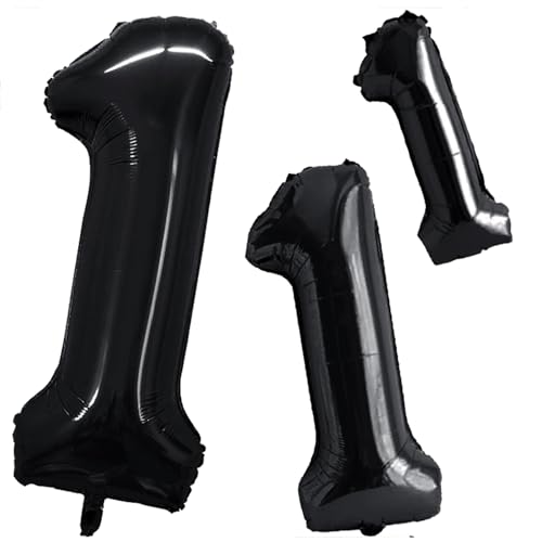 GOER Black Foil Balloons Number 1Huge Number Balloons for 1st Birthday Party Supplies Anniversary Decorations 3 pcs42 inch32 inch16inch - Image 1