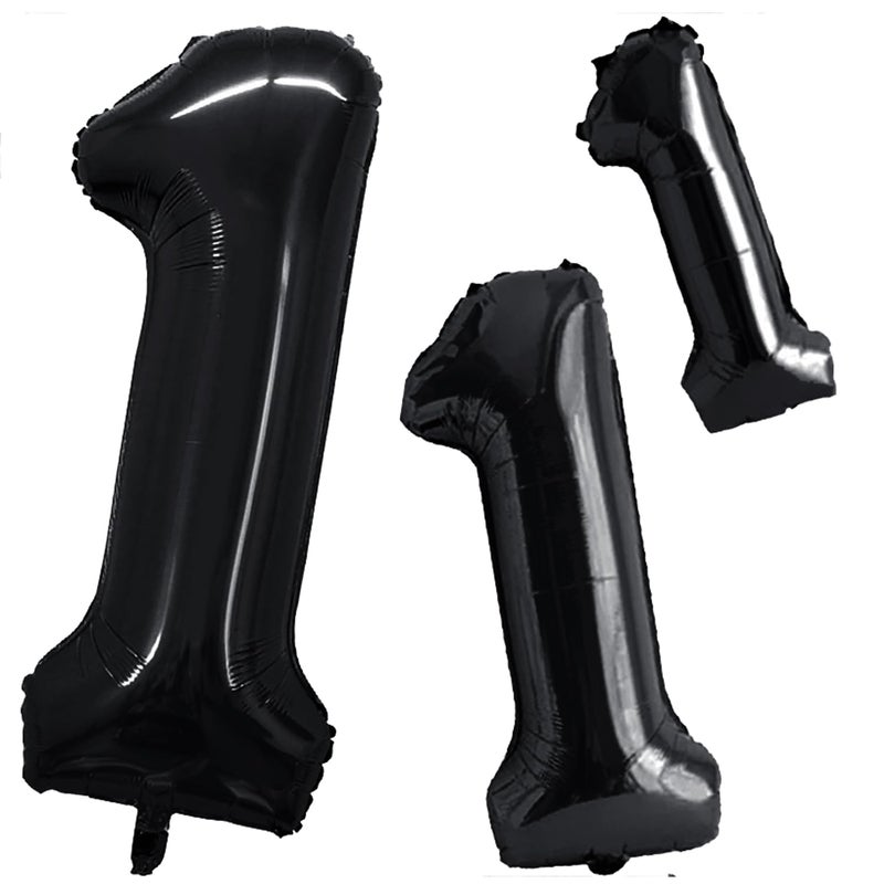 GOER Black Foil Balloons Number 1Huge Number Balloons for 1st Birthday Party Supplies Anniversary Decorations 3 pcs42 inch32 inch16inch - Image 2