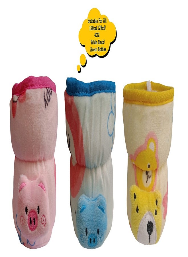 Aplam Chaplam Bottle Cover for Philips Avent/Wide Neck/Narrow Neck Feeders Soft Plush Stretchable Baby Feeding Bottle Cover with Easy to Hold Strap (120ml, 125ml, 140ml, 150ml- Pack of 3) - Image 2