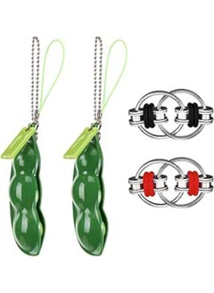 Generic Sauyoza 4 Pcs Bean Fidget Keychain Toys Bike Chain Stress Relief Fidget Toys for Kids Adults AD HD Autism Anxiety Hand Fidget Keychain Set 