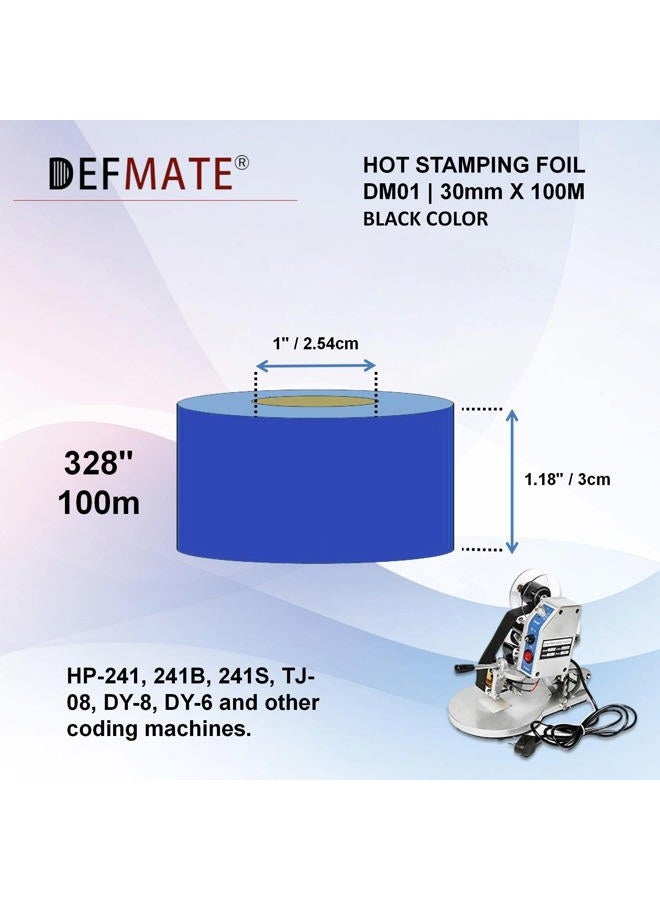 DEFMATE 3 Rolls 30mm x 100m Black Hot Stamping Foil Thermal Transfer Ribbon Resin for Coder Printer Machine, Black Color Ribbon for Coding Machine - Image 2