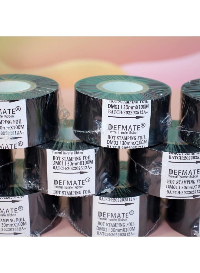 DEFMATE 3 Rolls 30mm x 100m Black Hot Stamping Foil Thermal Transfer Ribbon Resin for Coder Printer Machine, Black Color Ribbon for Coding Machine - Image 3