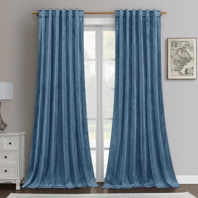 HOMEIDEAS Stone Blue Velvet Curtains 52 X 84 Inches Light Blue Room Darkening Thermal Insulated Pocket Back Tab Window Drapes for Indoor Living Room 2 Panels