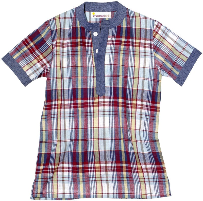 Masala Boys' Baby Tabla Tunic (Toddler/Kid) - Multi Check Red - 3 - Image 3