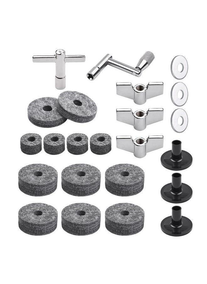 23pcs Cymbal Replacement Accessories Drum Parts with Cymbal Stand Felts Drum Cymbal Felt Pads Include Wing Nuts Washers Cymbal Sleeves and Drum Key