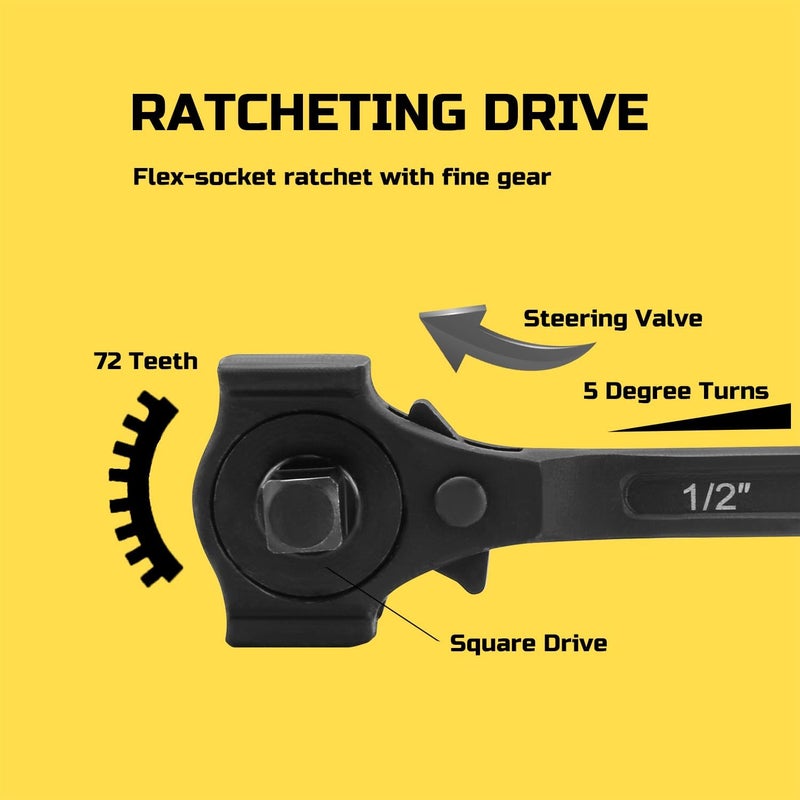 Lichamp 12.4" Spud Ratchet Wrench, 3/8" x 1/2" Dual Drive Ratcheting Hammer Head, Scaffold Steel Construction Tool, Black - Image 4