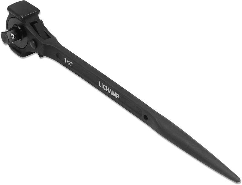 Lichamp 12.4" Spud Ratchet Wrench, 3/8" x 1/2" Dual Drive Ratcheting Hammer Head, Scaffold Steel Construction Tool, Black - Image 1