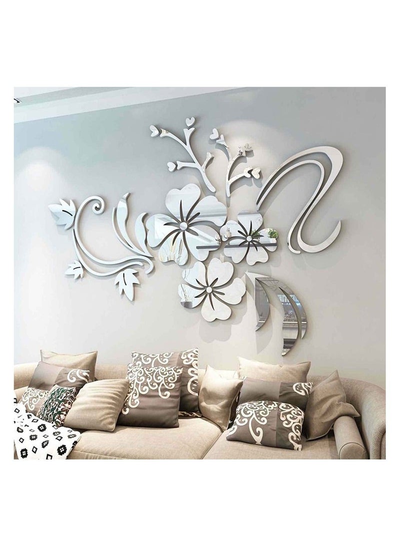 Captaintech Wall Stickers 3D Flower Mirror Family Wall Decals Living Room Wall Decor Mirror Stickers for Walls Decor Living Room Home Decorations Room Decor for Office Sofa Bedroom Mirror Decals 75*100cm - Image 1