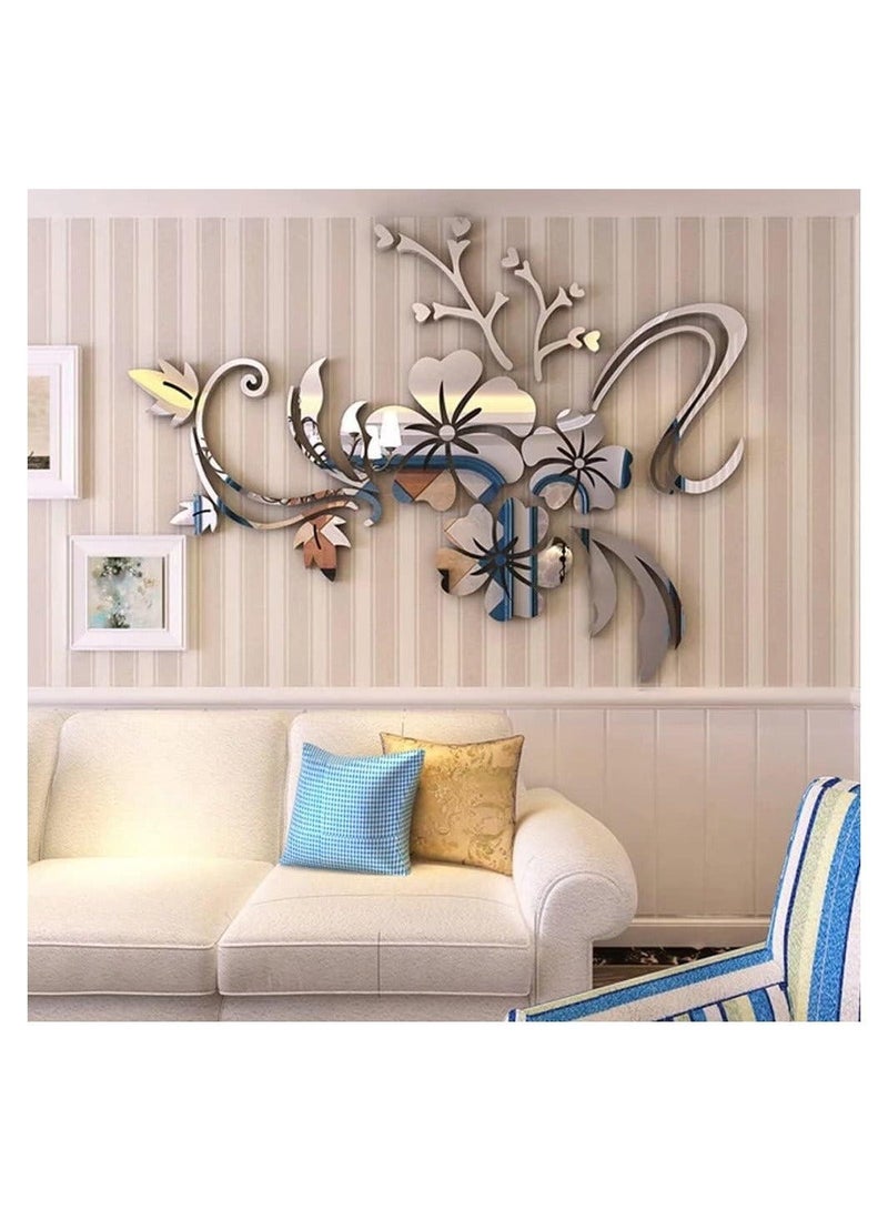 Captaintech Wall Stickers 3D Flower Mirror Family Wall Decals Living Room Wall Decor Mirror Stickers for Walls Decor Living Room Home Decorations Room Decor for Office Sofa Bedroom Mirror Decals 75*100cm - Image 3