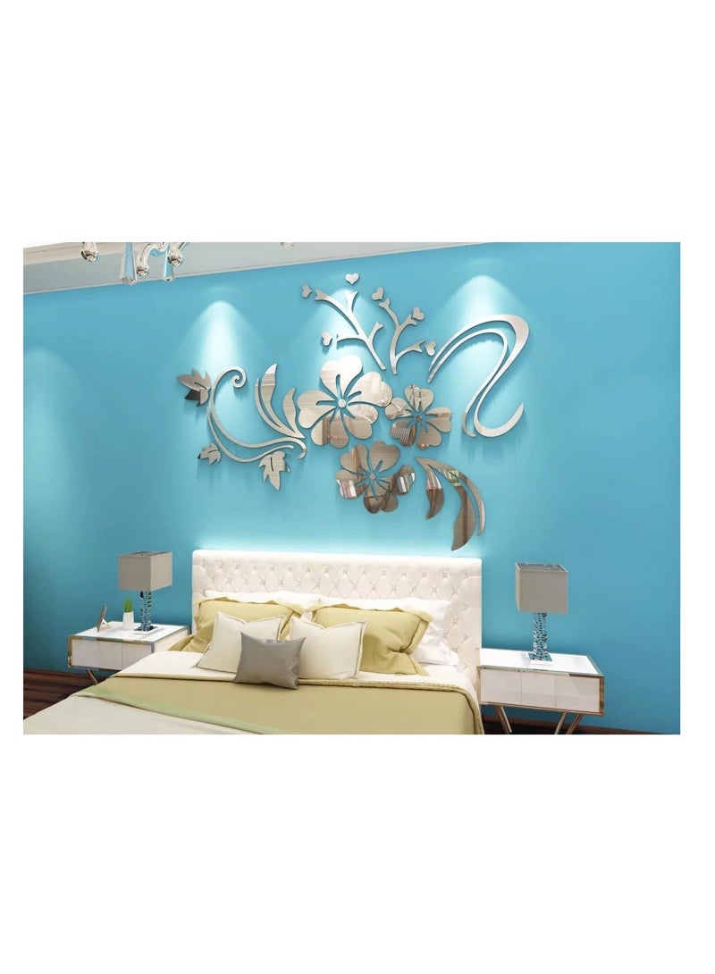 Captaintech Wall Stickers 3D Flower Mirror Family Wall Decals Living Room Wall Decor Mirror Stickers for Walls Decor Living Room Home Decorations Room Decor for Office Sofa Bedroom Mirror Decals 75*100cm - Image 4
