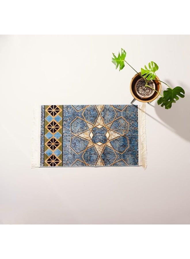 سجادتي سجادة صلاة بتصميم رخامي فاخر ناعمة وغير قابلة للانزلاق، باللونين الأزرق والذهبي بتصميم عصري كلاسيكي للمنزل أو المسجد متعدد الإستخدام مقاس 110*70 - Image 5