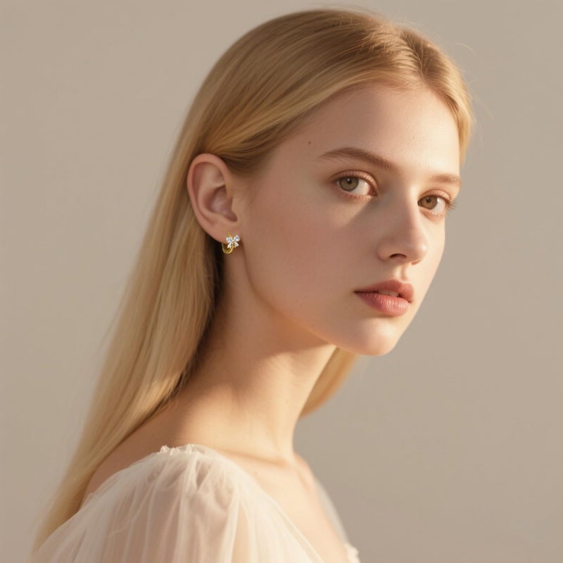 Reffeer Solid 925 Sterling Silver CZ Bow Hoop Earrings for Women Teen Girls Cute Bow Earrings Huggie (B-Gold) - Image 3
