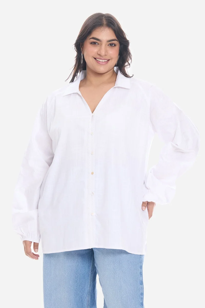 Virgio Solid Cotton Lace Embellished Plus Size Shirt for Women