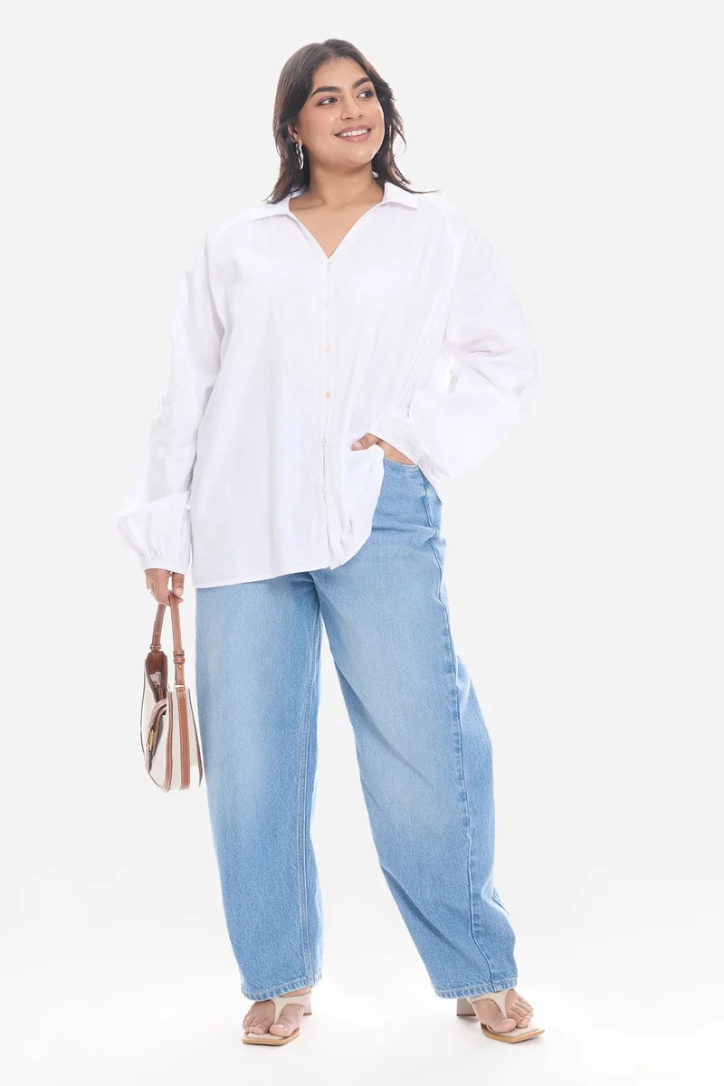 Virgio Solid Cotton Lace Embellished Plus Size Shirt for Women