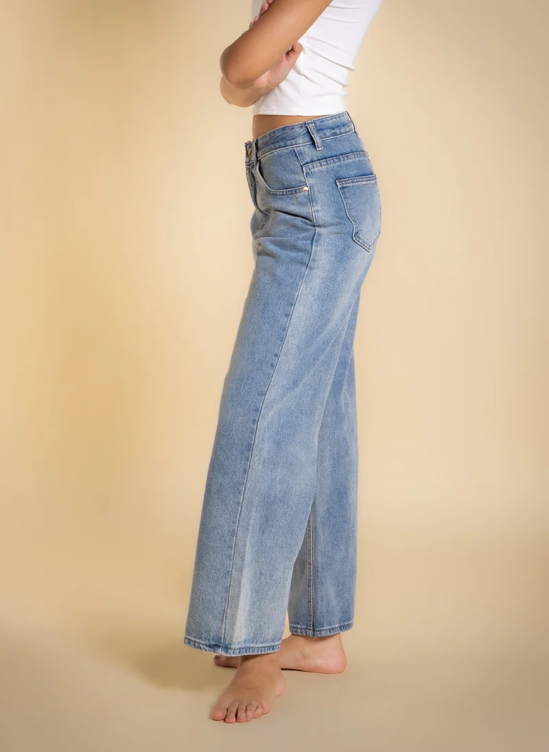 Shapes Light Blue MID-WAIST WIDE LEG JEANS for Women | Best Price UAE