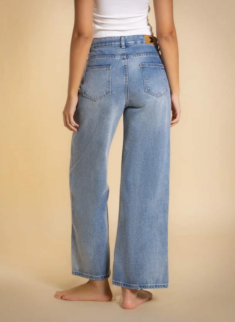 Shapes Light Blue MID-WAIST WIDE LEG JEANS for Women | Best Price UAE