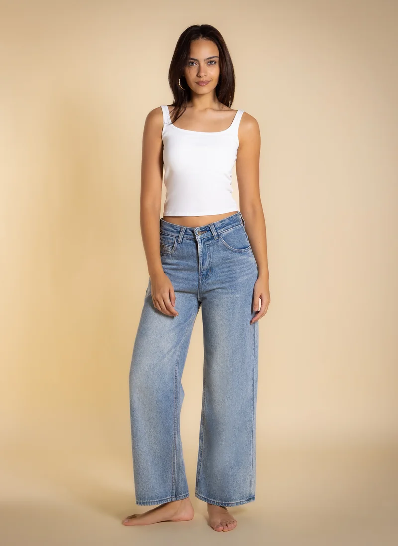 شايبس MID-WAIST WIDE LEG JEANS