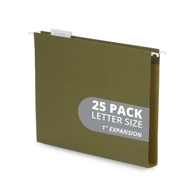 Blue Summit Supplies Hanging File Folders Extra Capacity 1 inch, Hanging File Folders 1 inch Expansion, Designed for Bulky Files and Charts, Letter Size, Standard Green, 25 Pack - Image 1
