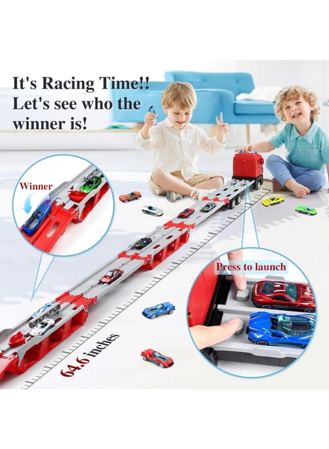 DEXO 64-Inch Catapult Race Track with 4 Die-Cast Cars â€“ Foldable Truck Toy Set with Storage â€“ Racing Toy for Boys & Girls Ages 4â€“9 - Image 5