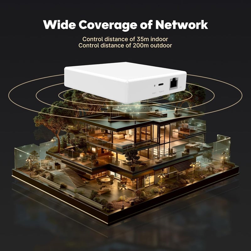 مويس بوابة MOES Matter ZigBee - مركز لأجهزة ZigBee من نوع MOES - توصيل عبر USB-C وRJ45 لشبكة LAN، التحكم عبر التطبيقات والصوت، متوافقة مع خدمات Alexa وGoogle Home وApple Home. - Image 4