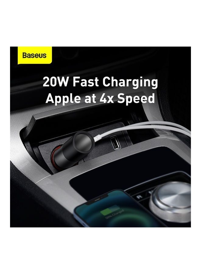 بيسوس شاحن سيارة بمنفذ USB C وقدرة 120 وات، ومنافذ USB متعددة، يعمل بتقنية الشحن السريع QC 3.0 وPD 3.0، بقدرة 30 وات + 30 وات + 60 وات، بمنفذ USB واحد ومنفذ Type-C واحد ومنافذ توسيع، ومزود بولاعة سجائر، لشحن الهواتف الذكية/ أجهزة التابلت/جهاز سويتش أسود - Image 4