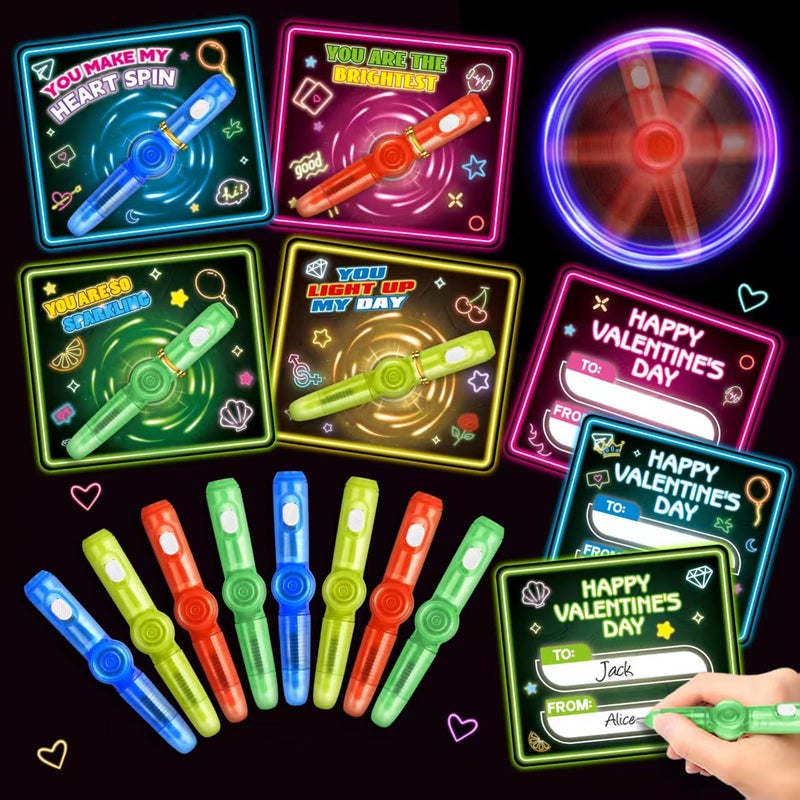 Letapapa Valentines Day Cards for Kids School 24 Pack Kids Valentines Card with Light Up Spinner Fidget Toys Valentines Day Gifts for Classroom Exchange Valentines Party Favors School Prize for Boys Girls - Image 3