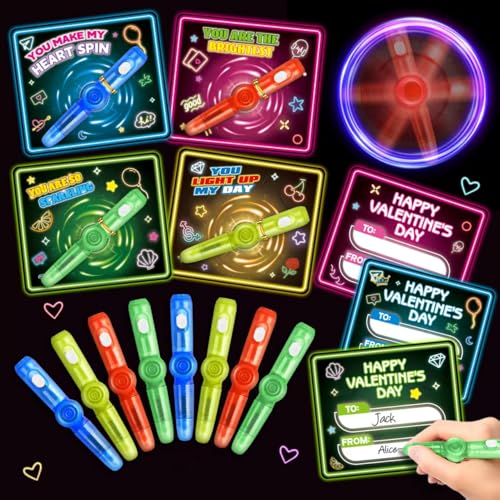 Letapapa Valentines Day Cards for Kids School 24 Pack Kids Valentines Card with Light Up Spinner Fidget Toys Valentines Day Gifts for Classroom Exchange Valentines Party Favors School Prize for Boys Girls - Image 1