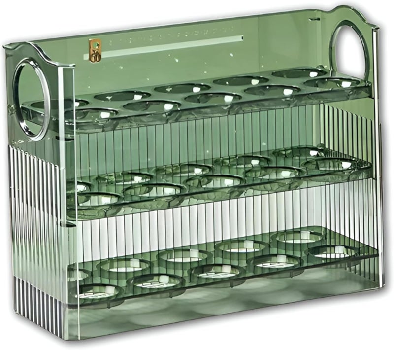 علبة بيض - حامل بيض متعدد الطبقات كبير السعة للثلاجة، بلمسة نهائية شفافة، يتسع لـ 30 بيضة، متوافق مع أبواب الثلاجة الجانبية متعددة الألوان، متين للاستخدام اليومي في المطبخ